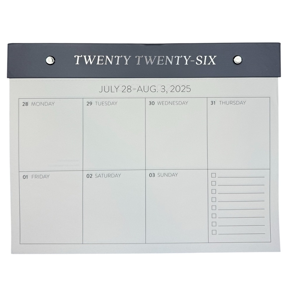 Orange Circle 2025 - 2026 Weekly Desk Calendar Pad 17 Month Hard Back GRAY